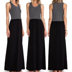 SPLENDID ANTHROPOLOGIE Tiered Maxi Dress Black White Striped Mixed Media Summer